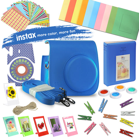 instax mini 9 backpack bundle 100 Piece Camera Accessories - Travel Kit - Shoulder Bag, 60 Sheets Instant Film, Lens Cleaning Cloth, Strap, Washi Tape, Stickers, Photo Frames, Album The Fujifilm INSTAX Mini SE Camera Bundle in pink comes with everything you need to capture those special moments Mini 9 Collection MiniMate