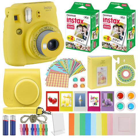Fujifilm Instax Mini 9 Instant Camera Ice Blue with Carrying Case + Fuji  Instax Film Value Pack (40 Sheets) Accessories Bundle, Color Filters, Photo