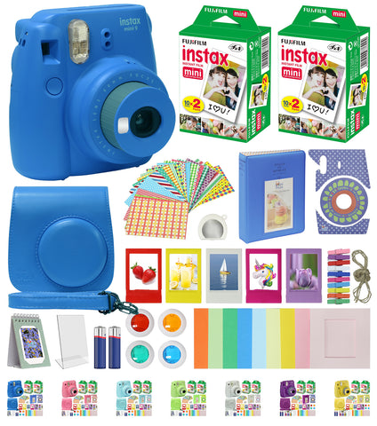 Fujifilm Instax Mini 9 - Instant Camera with Carrying Case + Fuji Instax Film Value Pack (40 Sheets) Accessories Bundle, Color Filters, Photo Album, Assorted Frames, Selfie Lens + More